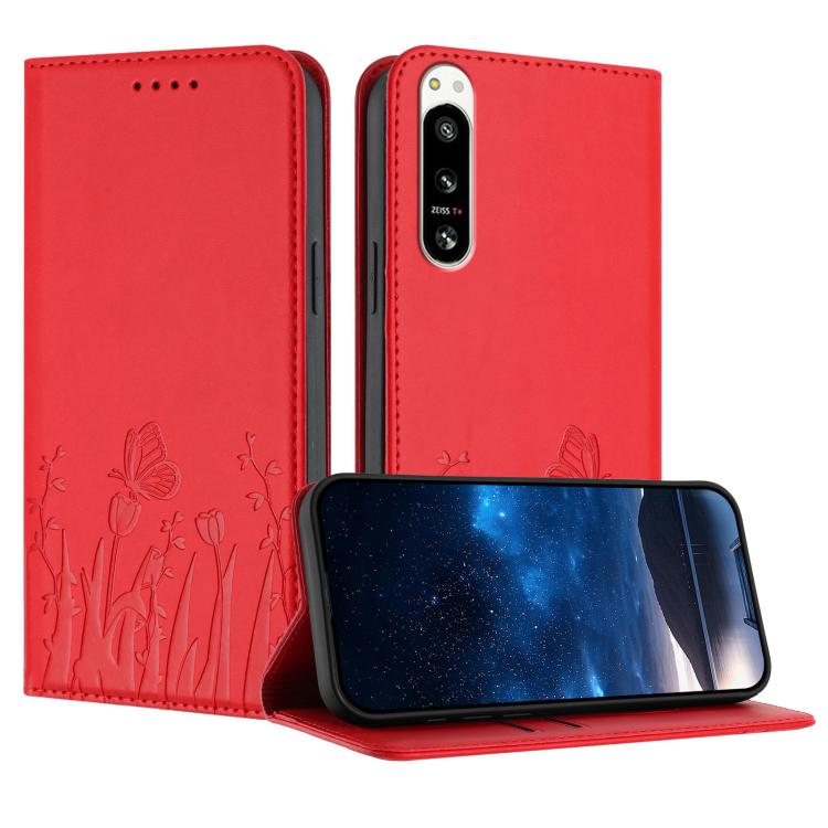 Tulips Butterfly Pattern Magnetic Vegan Leather Phone Case, For Sony Xperia 10 VII, For Sony Xperia 1 VII, For Sony Xperia 10 VI, For Sony Xperia 1 VI, For Sony Xperia 5 VI, For Sony Xperia 5 V, For Sony Xperia 1 V, For Sony Xperia 10 V                ...