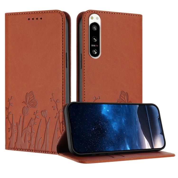 Tulips Butterfly Pattern Magnetic Vegan Leather Phone Case, For Sony Xperia 10 VII, For Sony Xperia 1 VII, For Sony Xperia 10 VI, For Sony Xperia 1 VI, For Sony Xperia 5 VI, For Sony Xperia 5 V, For Sony Xperia 1 V, For Sony Xperia 10 V                ...