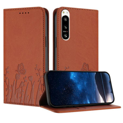 Tulips Butterfly Pattern Magnetic Vegan Leather Phone Case, For Sony Xperia 10 VII, For Sony Xperia 1 VII, For Sony Xperia 10 VI, For Sony Xperia 1 VI, For Sony Xperia 5 VI, For Sony Xperia 5 V, For Sony Xperia 1 V, For Sony Xperia 10 V                ...