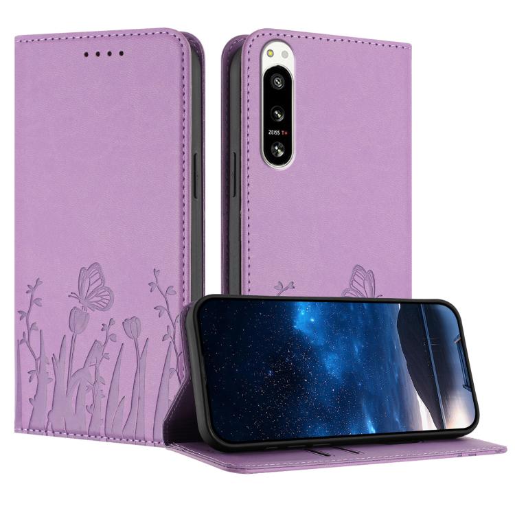 Tulips Butterfly Pattern Magnetic Vegan Leather Phone Case, For Sony Xperia 10 VII, For Sony Xperia 1 VII, For Sony Xperia 10 VI, For Sony Xperia 1 VI, For Sony Xperia 5 VI, For Sony Xperia 5 V, For Sony Xperia 1 V, For Sony Xperia 10 V                ...