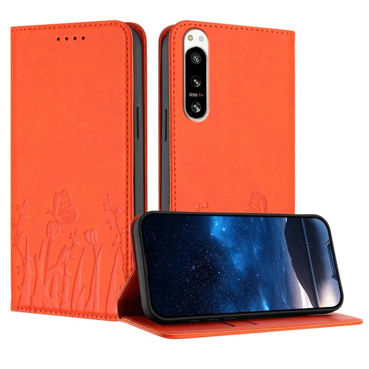 Tulips Butterfly Pattern Magnetic Vegan Leather Phone Case, For Sony Xperia 10 VII, For Sony Xperia 1 VII, For Sony Xperia 10 VI, For Sony Xperia 1 VI, For Sony Xperia 5 VI, For Sony Xperia 5 V, For Sony Xperia 1 V, For Sony Xperia 10 V                ...