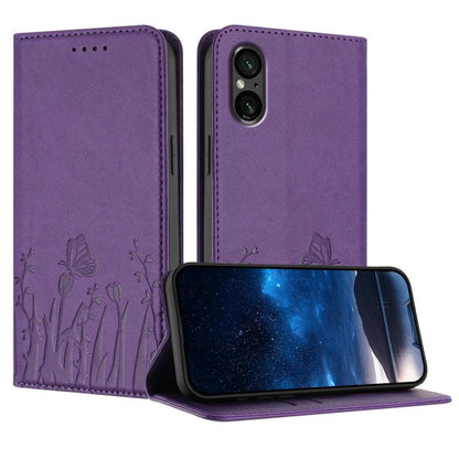 Tulips Butterfly Pattern Magnetic Vegan Leather Phone Case, For Sony Xperia 10 VII, For Sony Xperia 1 VII, For Sony Xperia 10 VI, For Sony Xperia 1 VI, For Sony Xperia 5 VI, For Sony Xperia 5 V, For Sony Xperia 1 V, For Sony Xperia 10 V                ...