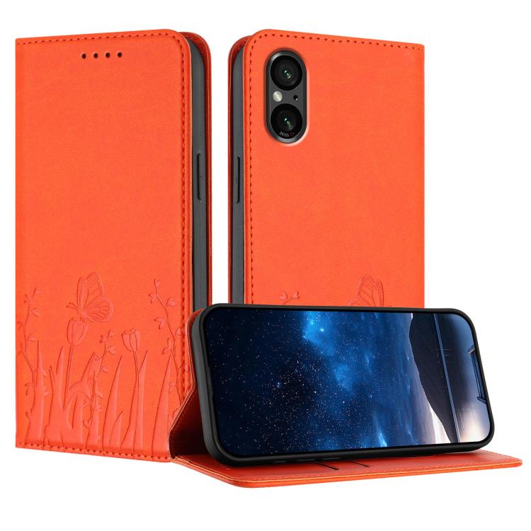 Tulips Butterfly Pattern Magnetic Vegan Leather Phone Case, For Sony Xperia 10 VII, For Sony Xperia 1 VII, For Sony Xperia 10 VI, For Sony Xperia 1 VI, For Sony Xperia 5 VI, For Sony Xperia 5 V, For Sony Xperia 1 V, For Sony Xperia 10 V                ...