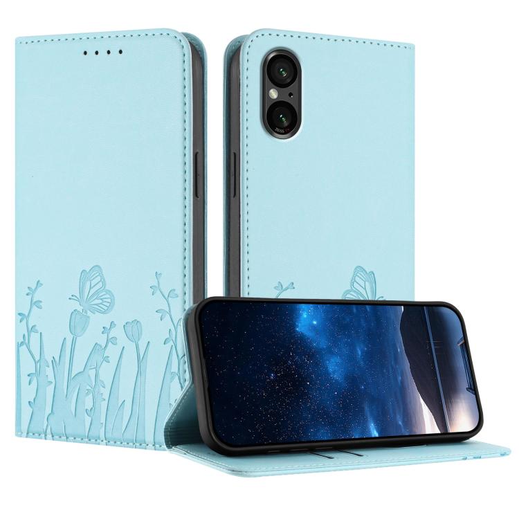 Tulips Butterfly Pattern Magnetic Vegan Leather Phone Case, For Sony Xperia 10 VII, For Sony Xperia 1 VII, For Sony Xperia 10 VI, For Sony Xperia 1 VI, For Sony Xperia 5 VI, For Sony Xperia 5 V, For Sony Xperia 1 V, For Sony Xperia 10 V                ...