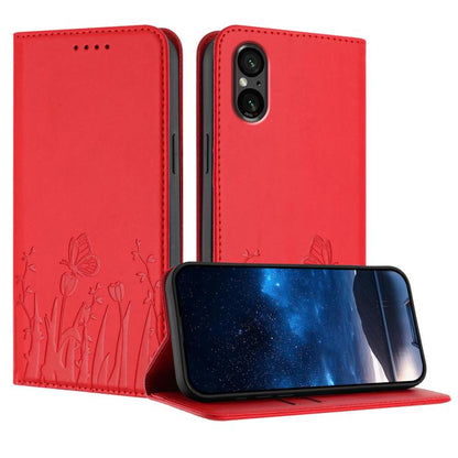 Tulips Butterfly Pattern Magnetic Vegan Leather Phone Case, For Sony Xperia 10 VII, For Sony Xperia 1 VII, For Sony Xperia 10 VI, For Sony Xperia 1 VI, For Sony Xperia 5 VI, For Sony Xperia 5 V, For Sony Xperia 1 V, For Sony Xperia 10 V                ...