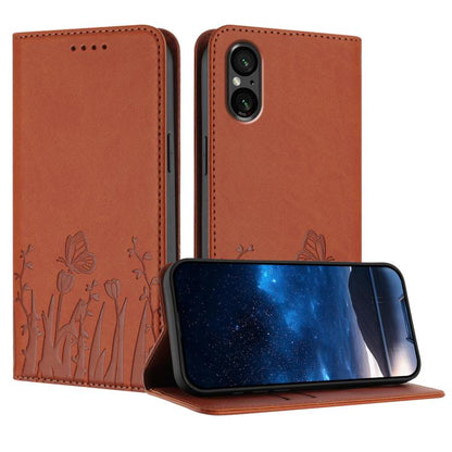 Tulips Butterfly Pattern Magnetic Vegan Leather Phone Case, For Sony Xperia 10 VII, For Sony Xperia 1 VII, For Sony Xperia 10 VI, For Sony Xperia 1 VI, For Sony Xperia 5 VI, For Sony Xperia 5 V, For Sony Xperia 1 V, For Sony Xperia 10 V                ...
