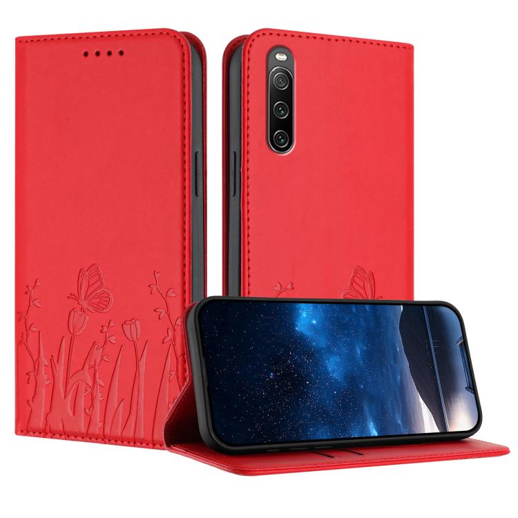 Tulips Butterfly Pattern Magnetic Vegan Leather Phone Case, For Sony Xperia Ace III, For Sony Xperia 1 IV, For Sony Xperia 10 IV