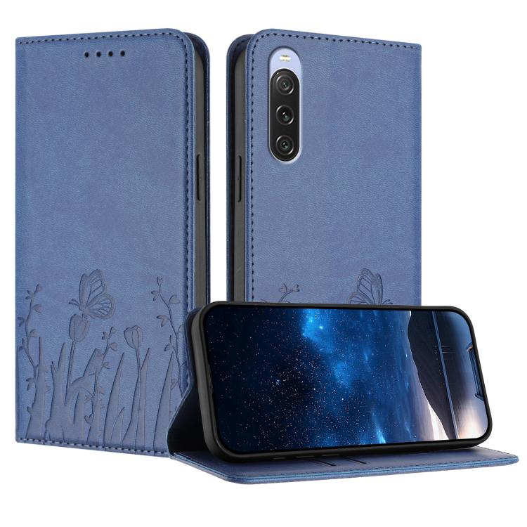 Tulips Butterfly Pattern Magnetic Vegan Leather Phone Case, For Sony Xperia 10 VII, For Sony Xperia 1 VII, For Sony Xperia 10 VI, For Sony Xperia 1 VI, For Sony Xperia 5 VI, For Sony Xperia 5 V, For Sony Xperia 1 V, For Sony Xperia 10 V                ...