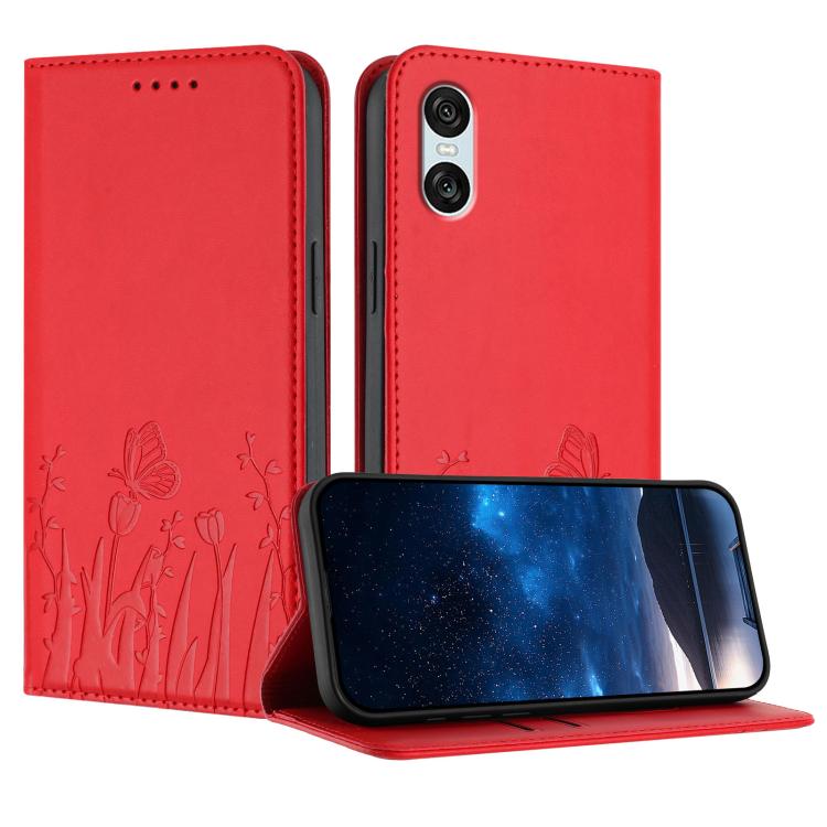 Tulips Butterfly Pattern Magnetic Vegan Leather Phone Case, For Sony Xperia 10 VII, For Sony Xperia 1 VII, For Sony Xperia 10 VI, For Sony Xperia 1 VI, For Sony Xperia 5 VI, For Sony Xperia 5 V, For Sony Xperia 1 V, For Sony Xperia 10 V                ...