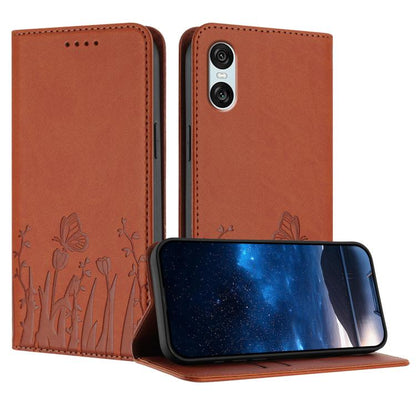 Tulips Butterfly Pattern Magnetic Vegan Leather Phone Case, For Sony Xperia 10 VII, For Sony Xperia 1 VII, For Sony Xperia 10 VI, For Sony Xperia 1 VI, For Sony Xperia 5 VI, For Sony Xperia 5 V, For Sony Xperia 1 V, For Sony Xperia 10 V                ...