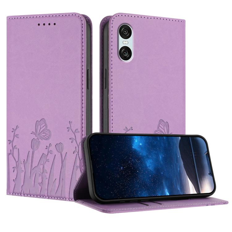 Tulips Butterfly Pattern Magnetic Vegan Leather Phone Case, For Sony Xperia 10 VII, For Sony Xperia 1 VII, For Sony Xperia 10 VI, For Sony Xperia 1 VI, For Sony Xperia 5 VI, For Sony Xperia 5 V, For Sony Xperia 1 V, For Sony Xperia 10 V                ...