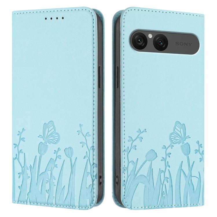 Tulips Butterfly Pattern Magnetic Vegan Leather Phone Case, For Sony Xperia 10 VII, For Sony Xperia 1 VII, For Sony Xperia 10 VI, For Sony Xperia 1 VI, For Sony Xperia 5 VI, For Sony Xperia 5 V, For Sony Xperia 1 V, For Sony Xperia 10 V                ...