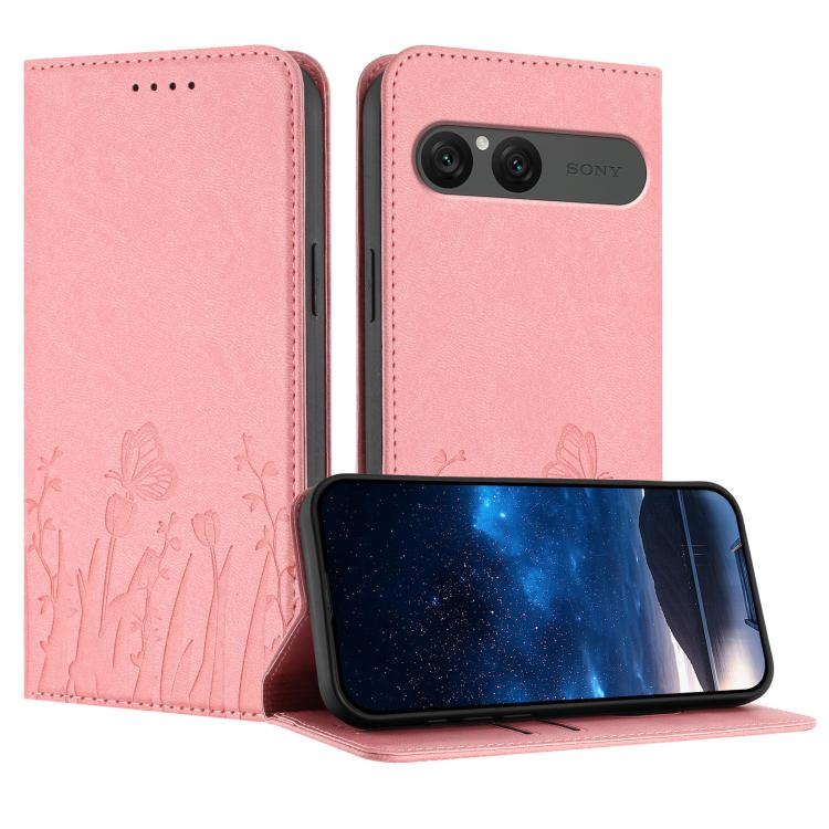 Tulips Butterfly Pattern Magnetic Vegan Leather Phone Case, For Sony Xperia 10 VII, For Sony Xperia 1 VII, For Sony Xperia 10 VI, For Sony Xperia 1 VI, For Sony Xperia 5 VI, For Sony Xperia 5 V, For Sony Xperia 1 V, For Sony Xperia 10 V                ...