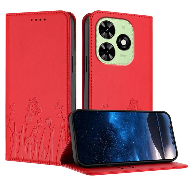Tulips Butterfly Pattern Magnetic Vegan Leather Phone Case, For Tecno Spark 30 4G, For Tecno Spark 30C 4G, For Tecno Pova 6 Neo 4G, For Tecno Pova 6 / Pova 6 Pro, For Tecno Camon 30 Pro, For Tecno Spark 20 Pro, For Tecno Spark 20 / Spark 20C / Pop 8   ...