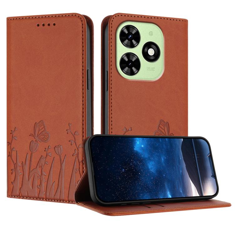 Tulips Butterfly Pattern Magnetic Vegan Leather Phone Case, For Tecno Spark 30 4G, For Tecno Spark 30C 4G, For Tecno Pova 6 Neo 4G, For Tecno Pova 6 / Pova 6 Pro, For Tecno Camon 30 Pro, For Tecno Spark 20 Pro, For Tecno Spark 20 / Spark 20C / Pop 8   ...