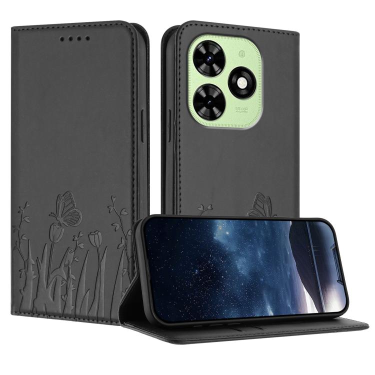 Tulips Butterfly Pattern Magnetic Vegan Leather Phone Case, For Tecno Spark 30 4G, For Tecno Spark 30C 4G, For Tecno Pova 6 Neo 4G, For Tecno Pova 6 / Pova 6 Pro, For Tecno Camon 30 Pro, For Tecno Spark 20 Pro, For Tecno Spark 20 / Spark 20C / Pop 8   ...