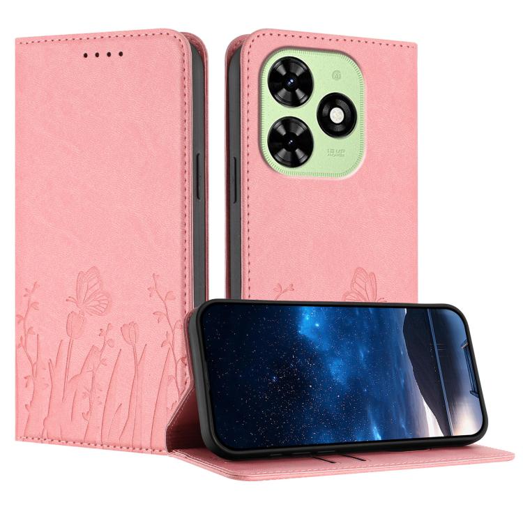 Tulips Butterfly Pattern Magnetic Vegan Leather Phone Case, For Tecno Spark 30 4G, For Tecno Spark 30C 4G, For Tecno Pova 6 Neo 4G, For Tecno Pova 6 / Pova 6 Pro, For Tecno Camon 30 Pro, For Tecno Spark 20 Pro, For Tecno Spark 20 / Spark 20C / Pop 8   ...