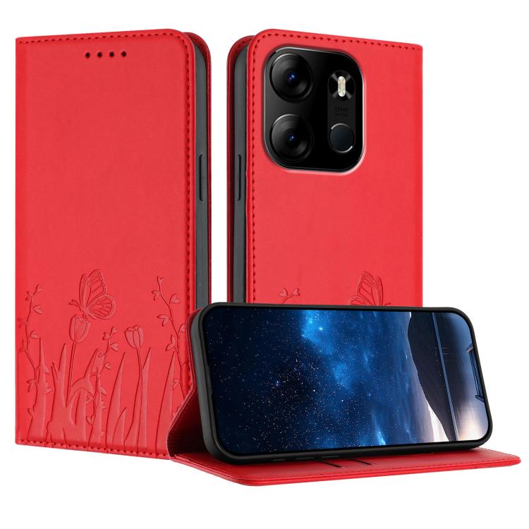 Tulips Butterfly Pattern Magnetic Vegan Leather Phone Case, For Tecno Camon 20 / Camon 20 Pro 4G, For Tecno Spark Go 2023 / Pop 7 / Pop 7 Pro, For Tecno Spark 10C, For Tecno Spark 10 4G, For Tecno Spark 10 Pro, For Tecno Pova 4, For Tecno Pova 3
