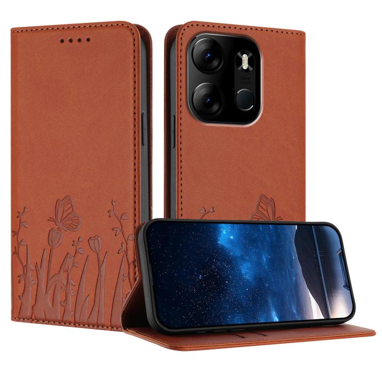 Tulips Butterfly Pattern Magnetic Vegan Leather Phone Case, For Tecno Camon 20 / Camon 20 Pro 4G, For Tecno Spark Go 2023 / Pop 7 / Pop 7 Pro, For Tecno Spark 10C, For Tecno Spark 10 4G, For Tecno Spark 10 Pro, For Tecno Pova 4, For Tecno Pova 3
