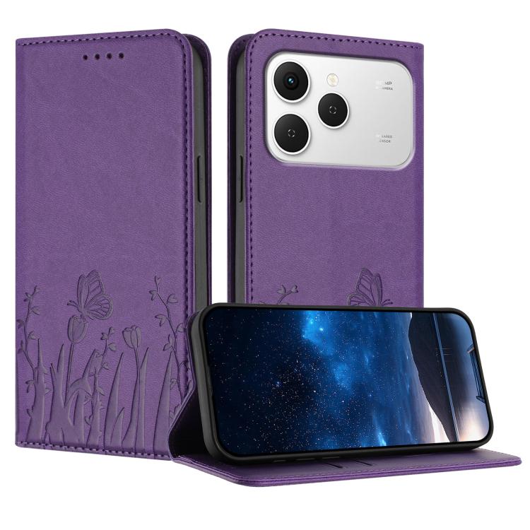 Tulips Butterfly Pattern Magnetic Vegan Leather Phone Case, For Tecno Pova Curve 2 5G, For Tecno Spark Go 3 / Pop 20 4G, For Tecno Spark 50 4G, For Tecno Camon 50 Pro 4G, For Tecno Camon 50 4G, For Tecno Pova Slim / Spark Slim, For Tecno Pova 7 5G     ...