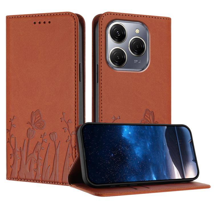 Tulips Butterfly Pattern Magnetic Vegan Leather Phone Case, For Tecno Spark 30 4G, For Tecno Spark 30C 4G, For Tecno Pova 6 Neo 4G, For Tecno Pova 6 / Pova 6 Pro, For Tecno Camon 30 Pro, For Tecno Spark 20 Pro, For Tecno Spark 20 / Spark 20C / Pop 8   ...