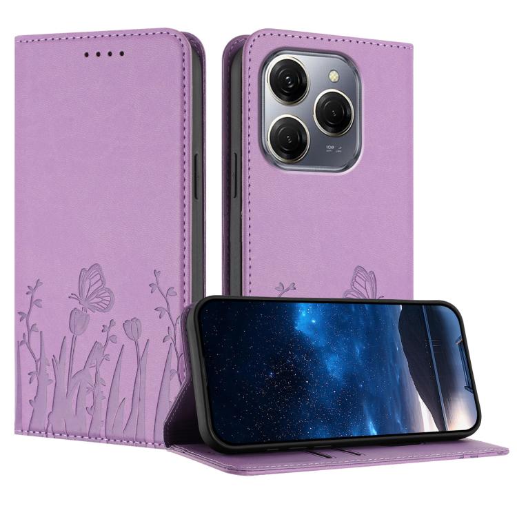 Tulips Butterfly Pattern Magnetic Vegan Leather Phone Case, For Tecno Spark 30 4G, For Tecno Spark 30C 4G, For Tecno Pova 6 Neo 4G, For Tecno Pova 6 / Pova 6 Pro, For Tecno Camon 30 Pro, For Tecno Spark 20 Pro, For Tecno Spark 20 / Spark 20C / Pop 8   ...