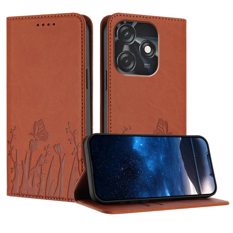 Tulips Butterfly Pattern Magnetic Vegan Leather Phone Case, For Tecno Camon 20 / Camon 20 Pro 4G, For Tecno Spark Go 2023 / Pop 7 / Pop 7 Pro, For Tecno Spark 10C, For Tecno Spark 10 4G, For Tecno Spark 10 Pro, For Tecno Pova 4, For Tecno Pova 3
