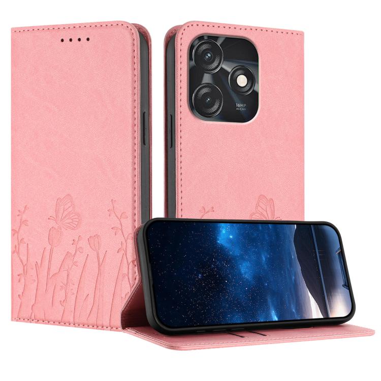 Tulips Butterfly Pattern Magnetic Vegan Leather Phone Case, For Tecno Camon 20 / Camon 20 Pro 4G, For Tecno Spark Go 2023 / Pop 7 / Pop 7 Pro, For Tecno Spark 10C, For Tecno Spark 10 4G, For Tecno Spark 10 Pro, For Tecno Pova 4, For Tecno Pova 3
