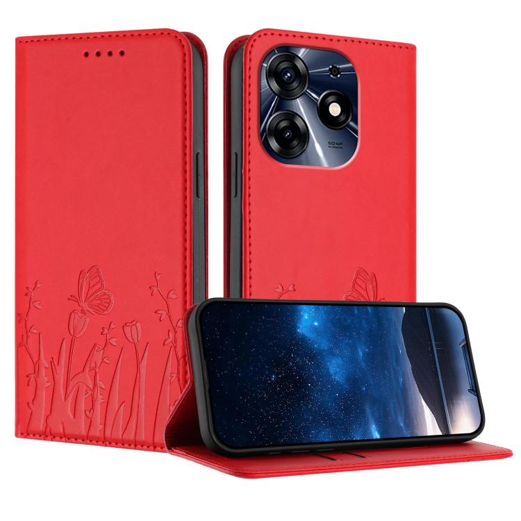 Tulips Butterfly Pattern Magnetic Vegan Leather Phone Case, For Tecno Camon 20 / Camon 20 Pro 4G, For Tecno Spark Go 2023 / Pop 7 / Pop 7 Pro, For Tecno Spark 10C, For Tecno Spark 10 4G, For Tecno Spark 10 Pro, For Tecno Pova 4, For Tecno Pova 3
