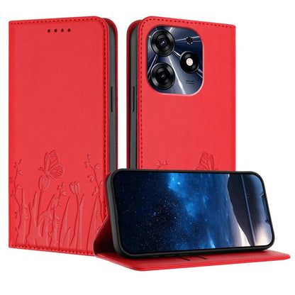 Tulips Butterfly Pattern Magnetic Vegan Leather Phone Case, For Tecno Camon 20 / Camon 20 Pro 4G, For Tecno Spark Go 2023 / Pop 7 / Pop 7 Pro, For Tecno Spark 10C, For Tecno Spark 10 4G, For Tecno Spark 10 Pro, For Tecno Pova 4, For Tecno Pova 3