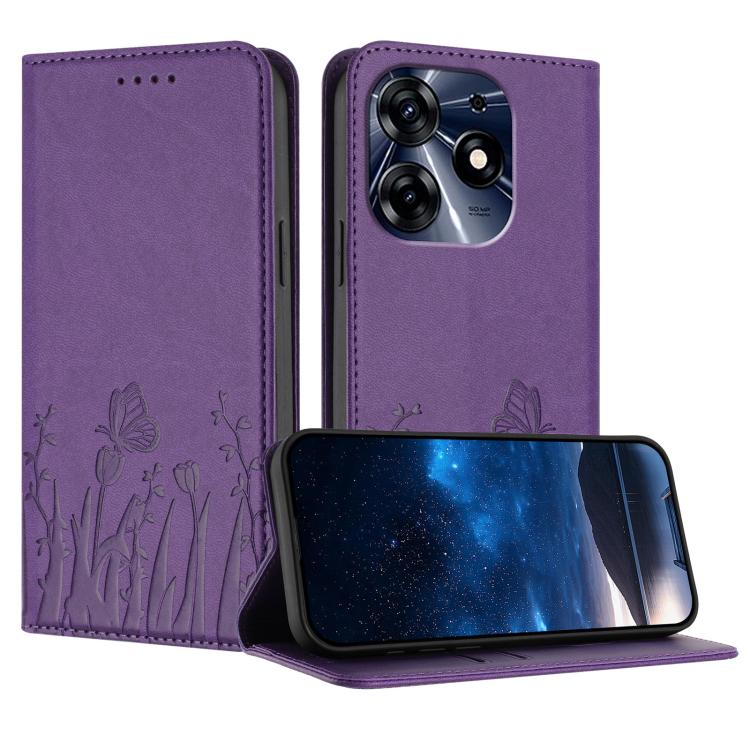 Tulips Butterfly Pattern Magnetic Vegan Leather Phone Case, For Tecno Camon 20 / Camon 20 Pro 4G, For Tecno Spark Go 2023 / Pop 7 / Pop 7 Pro, For Tecno Spark 10C, For Tecno Spark 10 4G, For Tecno Spark 10 Pro, For Tecno Pova 4, For Tecno Pova 3