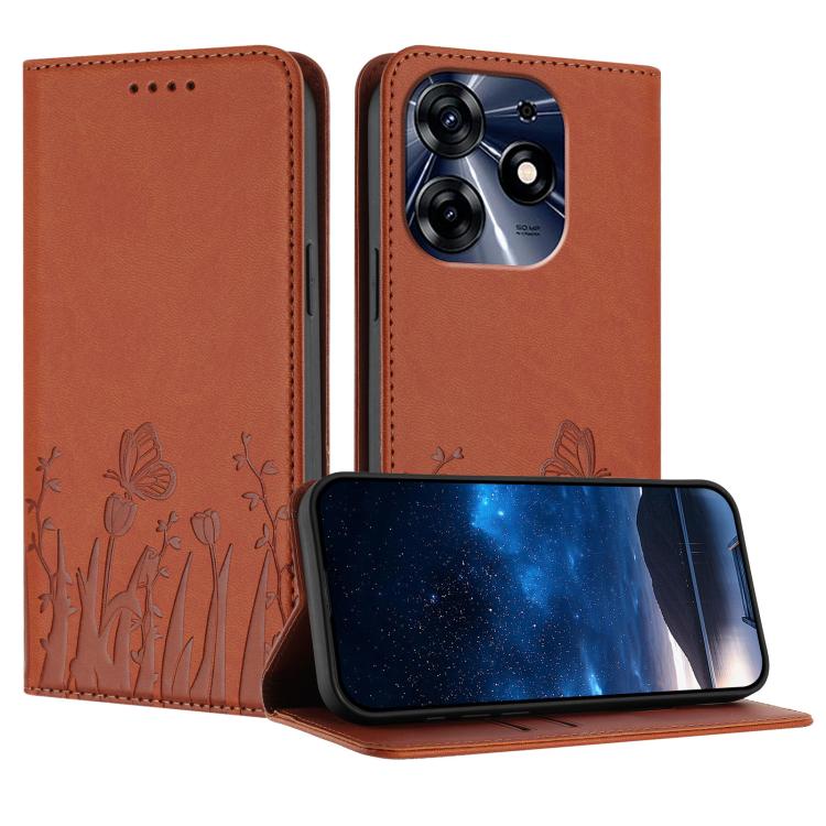 Tulips Butterfly Pattern Magnetic Vegan Leather Phone Case, For Tecno Camon 20 / Camon 20 Pro 4G, For Tecno Spark Go 2023 / Pop 7 / Pop 7 Pro, For Tecno Spark 10C, For Tecno Spark 10 4G, For Tecno Spark 10 Pro, For Tecno Pova 4, For Tecno Pova 3