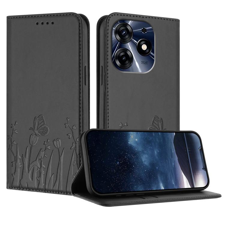 Tulips Butterfly Pattern Magnetic Vegan Leather Phone Case, For Tecno Camon 20 / Camon 20 Pro 4G, For Tecno Spark Go 2023 / Pop 7 / Pop 7 Pro, For Tecno Spark 10C, For Tecno Spark 10 4G, For Tecno Spark 10 Pro, For Tecno Pova 4, For Tecno Pova 3
