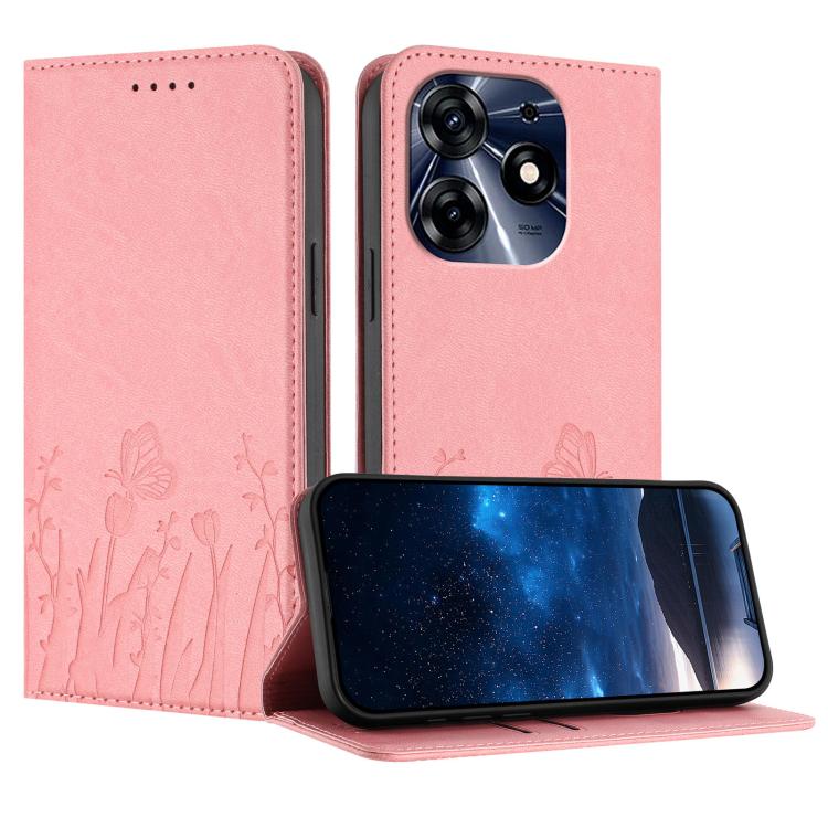 Tulips Butterfly Pattern Magnetic Vegan Leather Phone Case, For Tecno Camon 20 / Camon 20 Pro 4G, For Tecno Spark Go 2023 / Pop 7 / Pop 7 Pro, For Tecno Spark 10C, For Tecno Spark 10 4G, For Tecno Spark 10 Pro, For Tecno Pova 4, For Tecno Pova 3