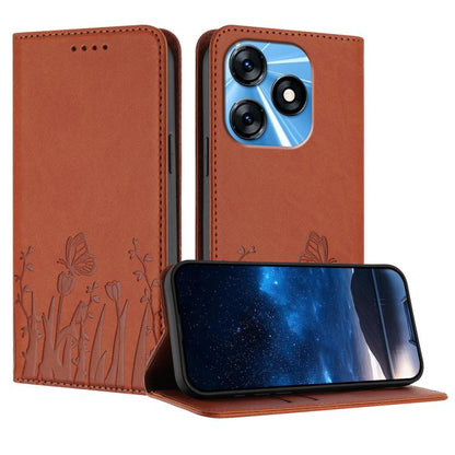 Tulips Butterfly Pattern Magnetic Vegan Leather Phone Case, For Tecno Camon 20 / Camon 20 Pro 4G, For Tecno Spark Go 2023 / Pop 7 / Pop 7 Pro, For Tecno Spark 10C, For Tecno Spark 10 4G, For Tecno Spark 10 Pro, For Tecno Pova 4, For Tecno Pova 3