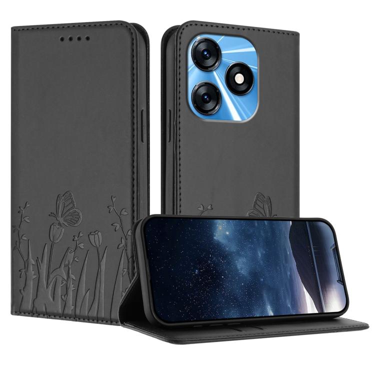 Tulips Butterfly Pattern Magnetic Vegan Leather Phone Case, For Tecno Camon 20 / Camon 20 Pro 4G, For Tecno Spark Go 2023 / Pop 7 / Pop 7 Pro, For Tecno Spark 10C, For Tecno Spark 10 4G, For Tecno Spark 10 Pro, For Tecno Pova 4, For Tecno Pova 3