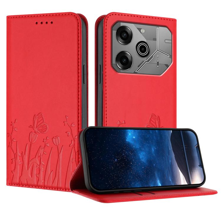 Tulips Butterfly Pattern Magnetic Vegan Leather Phone Case, For Tecno Spark 30 4G, For Tecno Spark 30C 4G, For Tecno Pova 6 Neo 4G, For Tecno Pova 6 / Pova 6 Pro, For Tecno Camon 30 Pro, For Tecno Spark 20 Pro, For Tecno Spark 20 / Spark 20C / Pop 8   ...