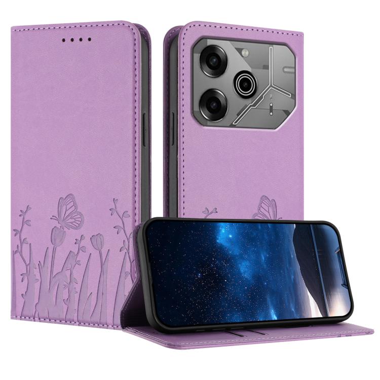 Tulips Butterfly Pattern Magnetic Vegan Leather Phone Case, For Tecno Spark 30 4G, For Tecno Spark 30C 4G, For Tecno Pova 6 Neo 4G, For Tecno Pova 6 / Pova 6 Pro, For Tecno Camon 30 Pro, For Tecno Spark 20 Pro, For Tecno Spark 20 / Spark 20C / Pop 8   ...