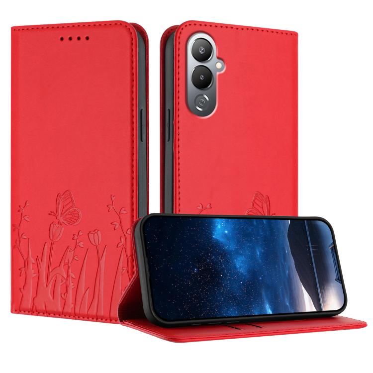 Tulips Butterfly Pattern Magnetic Vegan Leather Phone Case, For Tecno Camon 20 / Camon 20 Pro 4G, For Tecno Spark Go 2023 / Pop 7 / Pop 7 Pro, For Tecno Spark 10C, For Tecno Spark 10 4G, For Tecno Spark 10 Pro, For Tecno Pova 4, For Tecno Pova 3