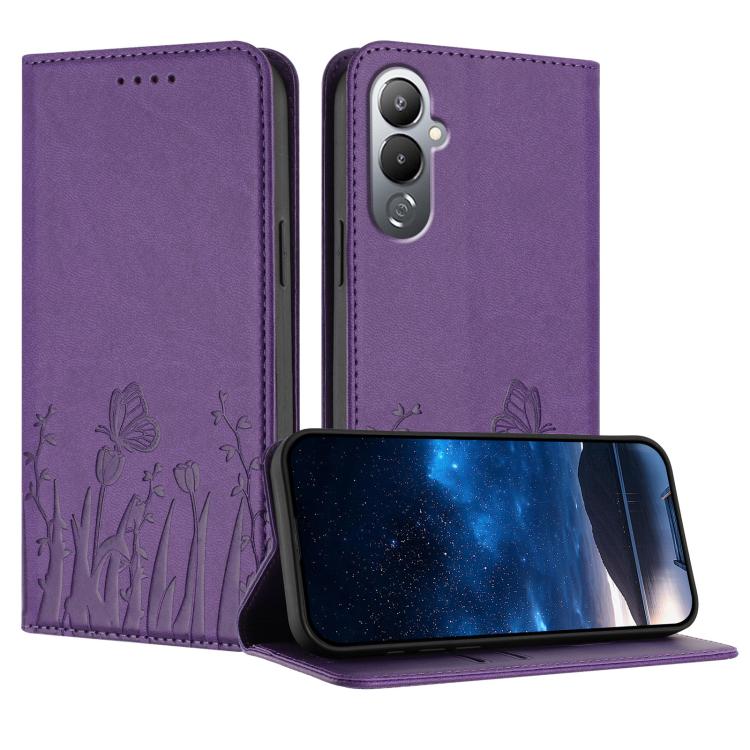 Tulips Butterfly Pattern Magnetic Vegan Leather Phone Case, For Tecno Camon 20 / Camon 20 Pro 4G, For Tecno Spark Go 2023 / Pop 7 / Pop 7 Pro, For Tecno Spark 10C, For Tecno Spark 10 4G, For Tecno Spark 10 Pro, For Tecno Pova 4, For Tecno Pova 3