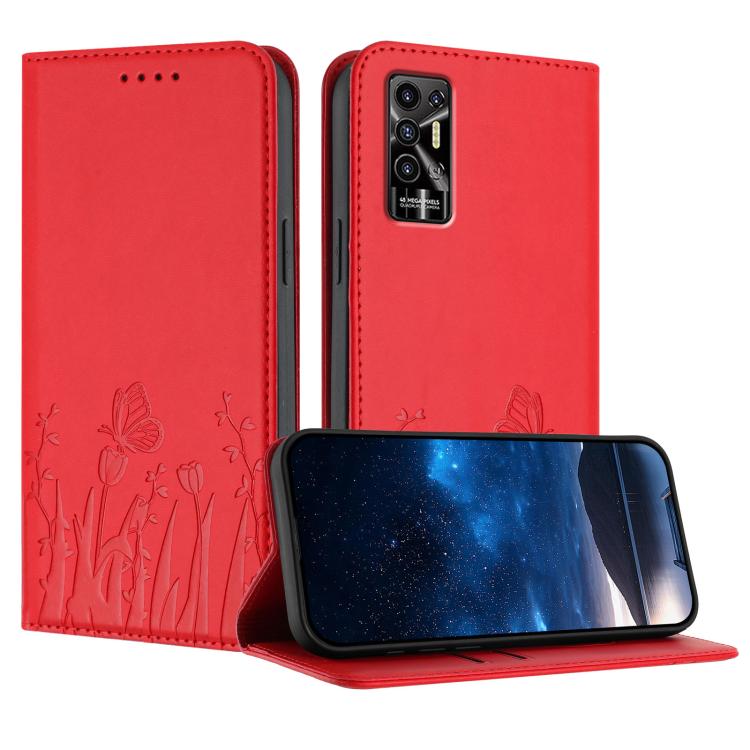 Tulips Butterfly Pattern Magnetic Vegan Leather Phone Case, For Tecno Camon 20 / Camon 20 Pro 4G, For Tecno Spark Go 2023 / Pop 7 / Pop 7 Pro, For Tecno Spark 10C, For Tecno Spark 10 4G, For Tecno Spark 10 Pro, For Tecno Pova 4, For Tecno Pova 3