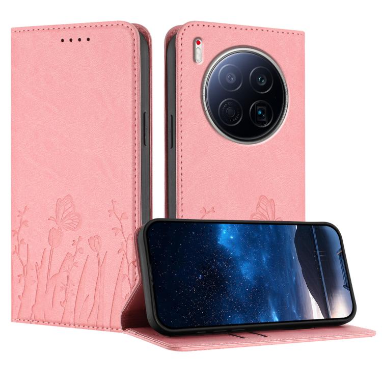 Tulips Butterfly Pattern Magnetic Vegan Leather Phone Case, For Tecno Camon 40 Pro 4G, For Tecno Camon 40 Premier, For Tecno Camon 40, For Tecno Camon 40 Pro 5G, For Tecno Spark 30C 5G / Pop 9 5G, For Tecno Spark Go 1 / Pop 9 4G, For Tecno Camon 30S   ...