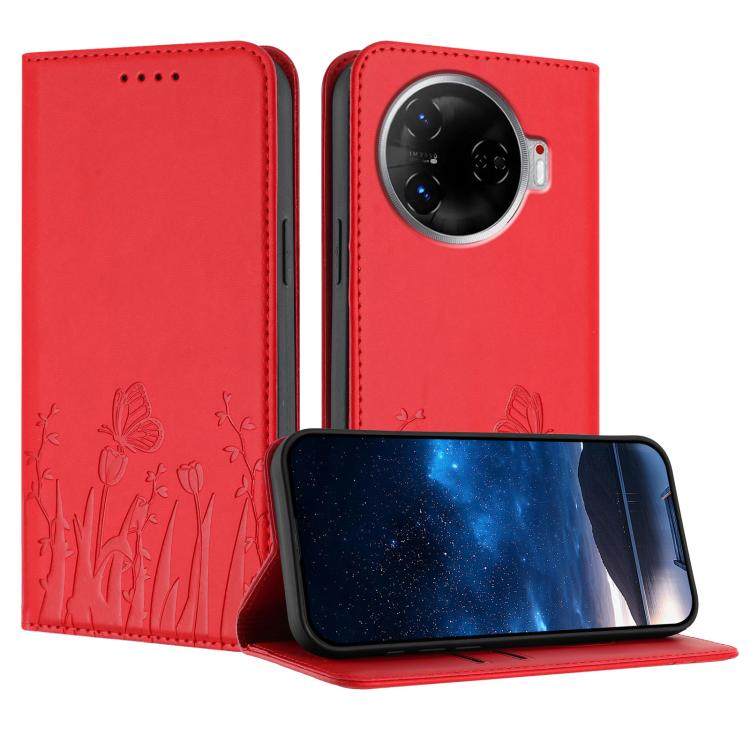 Tulips Butterfly Pattern Magnetic Vegan Leather Phone Case, For Tecno Spark 30 4G, For Tecno Spark 30C 4G, For Tecno Pova 6 Neo 4G, For Tecno Pova 6 / Pova 6 Pro, For Tecno Camon 30 Pro, For Tecno Spark 20 Pro, For Tecno Spark 20 / Spark 20C / Pop 8   ...