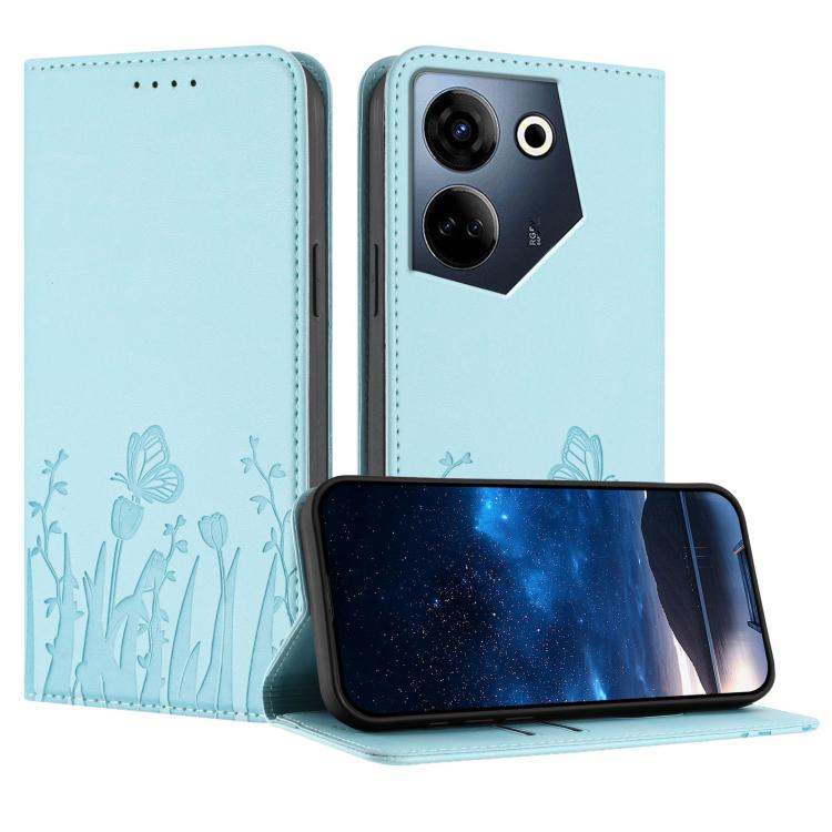 Tulips Butterfly Pattern Magnetic Vegan Leather Phone Case, For Tecno Camon 20 / Camon 20 Pro 4G, For Tecno Spark Go 2023 / Pop 7 / Pop 7 Pro, For Tecno Spark 10C, For Tecno Spark 10 4G, For Tecno Spark 10 Pro, For Tecno Pova 4, For Tecno Pova 3