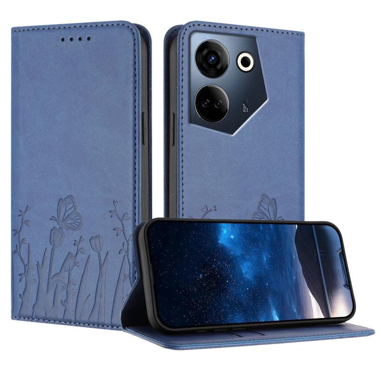 Tulips Butterfly Pattern Magnetic Vegan Leather Phone Case, For Tecno Camon 20 / Camon 20 Pro 4G, For Tecno Spark Go 2023 / Pop 7 / Pop 7 Pro, For Tecno Spark 10C, For Tecno Spark 10 4G, For Tecno Spark 10 Pro, For Tecno Pova 4, For Tecno Pova 3