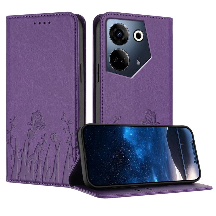 Tulips Butterfly Pattern Magnetic Vegan Leather Phone Case, For Tecno Camon 20 / Camon 20 Pro 4G, For Tecno Spark Go 2023 / Pop 7 / Pop 7 Pro, For Tecno Spark 10C, For Tecno Spark 10 4G, For Tecno Spark 10 Pro, For Tecno Pova 4, For Tecno Pova 3