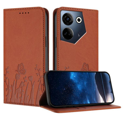 Tulips Butterfly Pattern Magnetic Vegan Leather Phone Case, For Tecno Camon 20 / Camon 20 Pro 4G, For Tecno Spark Go 2023 / Pop 7 / Pop 7 Pro, For Tecno Spark 10C, For Tecno Spark 10 4G, For Tecno Spark 10 Pro, For Tecno Pova 4, For Tecno Pova 3