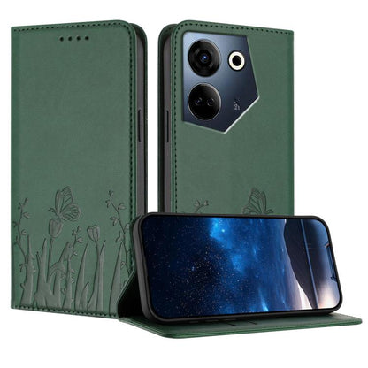 Tulips Butterfly Pattern Magnetic Vegan Leather Phone Case, For Tecno Camon 20 / Camon 20 Pro 4G, For Tecno Spark Go 2023 / Pop 7 / Pop 7 Pro, For Tecno Spark 10C, For Tecno Spark 10 4G, For Tecno Spark 10 Pro, For Tecno Pova 4, For Tecno Pova 3