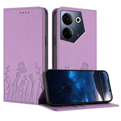 Tulips Butterfly Pattern Magnetic Vegan Leather Phone Case, For Tecno Camon 20 / Camon 20 Pro 4G, For Tecno Spark Go 2023 / Pop 7 / Pop 7 Pro, For Tecno Spark 10C, For Tecno Spark 10 4G, For Tecno Spark 10 Pro, For Tecno Pova 4, For Tecno Pova 3
