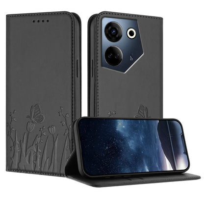 Tulips Butterfly Pattern Magnetic Vegan Leather Phone Case, For Tecno Camon 20 / Camon 20 Pro 4G, For Tecno Spark Go 2023 / Pop 7 / Pop 7 Pro, For Tecno Spark 10C, For Tecno Spark 10 4G, For Tecno Spark 10 Pro, For Tecno Pova 4, For Tecno Pova 3